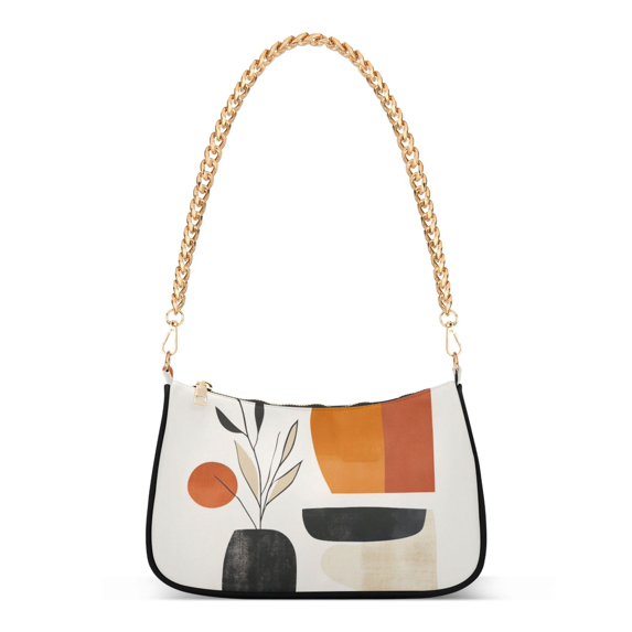 FORMRS Womens Shoulder Bag with Chain Strap Clutch Purse Cute Tote Handbag, White Abstract Shapes