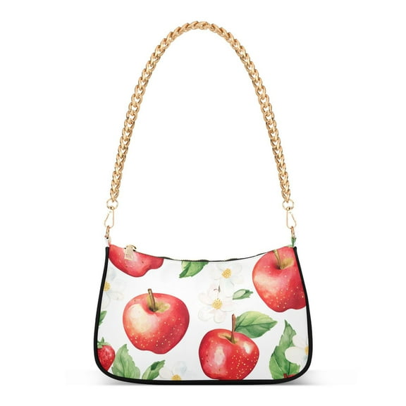 FORMRS Womens Shoulder Bag with Chain Strap Clutch Purse Cute Tote Handbag, White Apple Pattern
