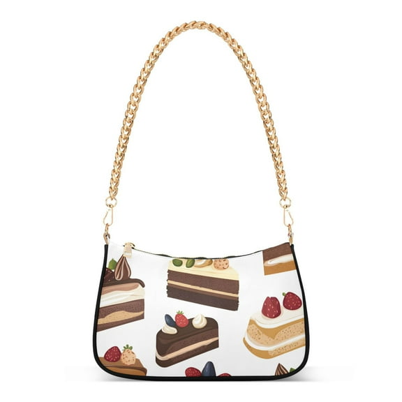 FORMRS Womens Shoulder Bag with Chain Strap Clutch Purse Cute Tote Handbag, White Cakes Pattern