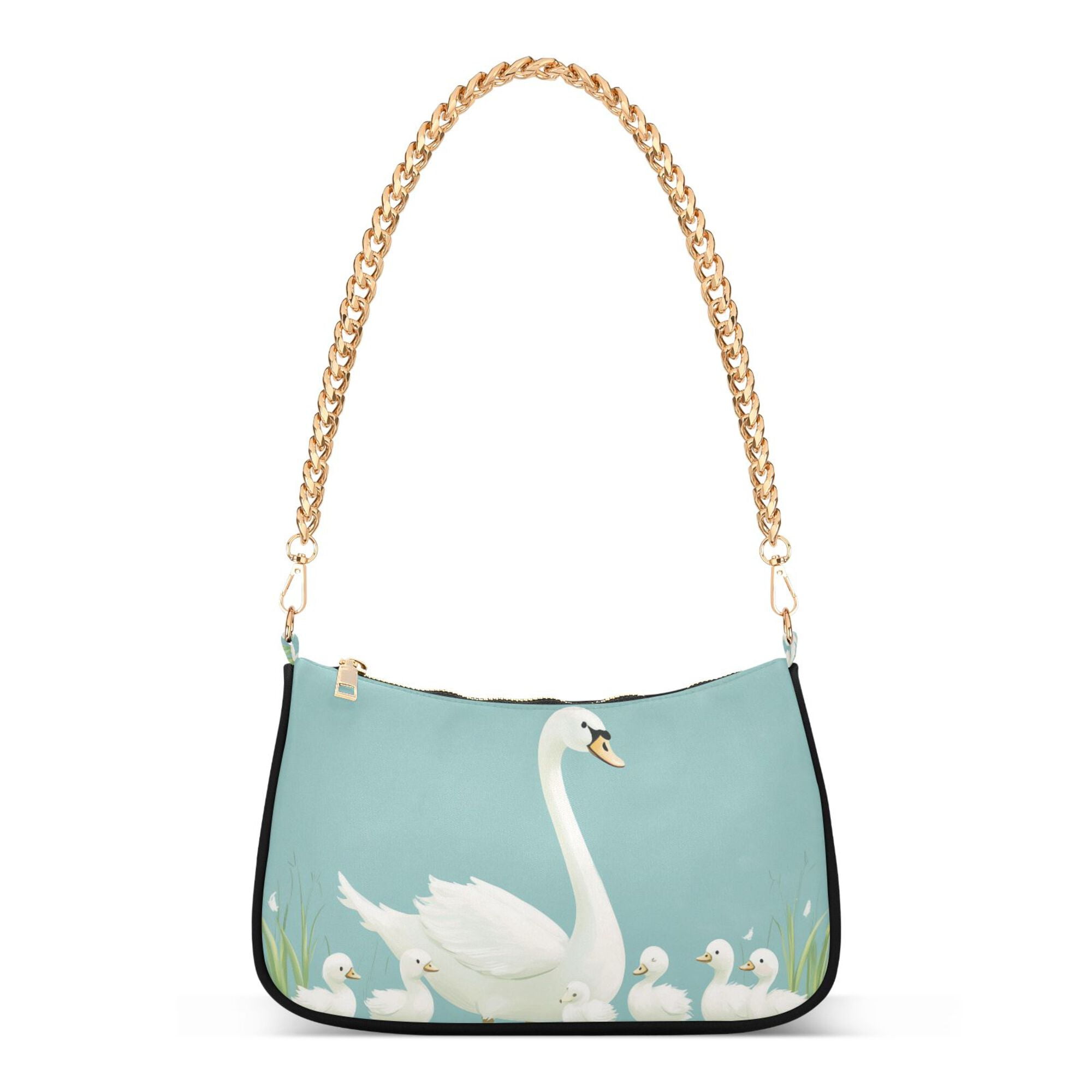FORMRS Womens Shoulder Bag with Chain Strap Clutch Purse Cute Tote Handbag, White Cartoon Swan