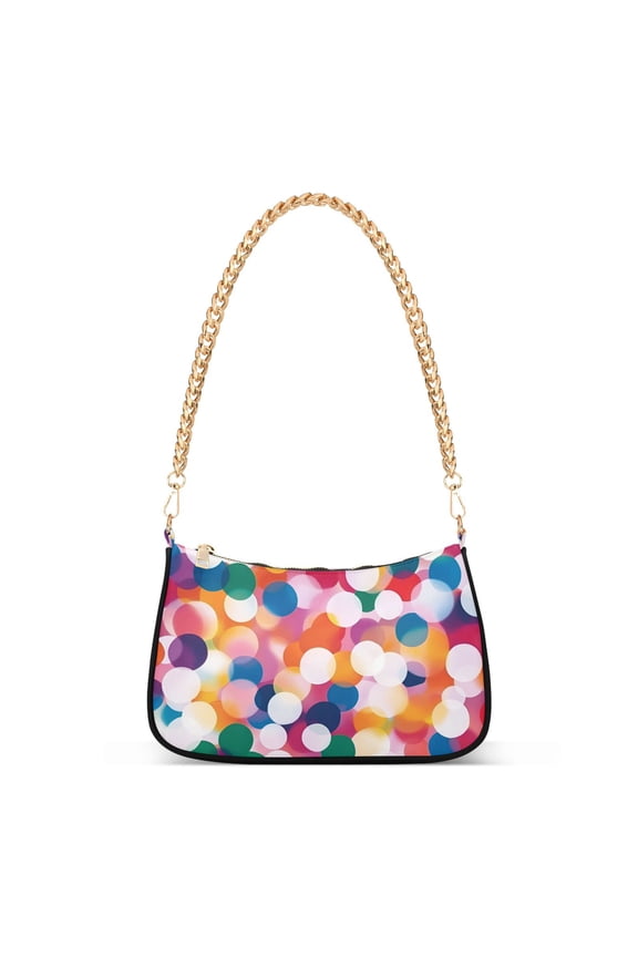 Womens Shoulder Bag with Chain Strap Clutch Purse Cute Tote Handbag, White Colorful Circles