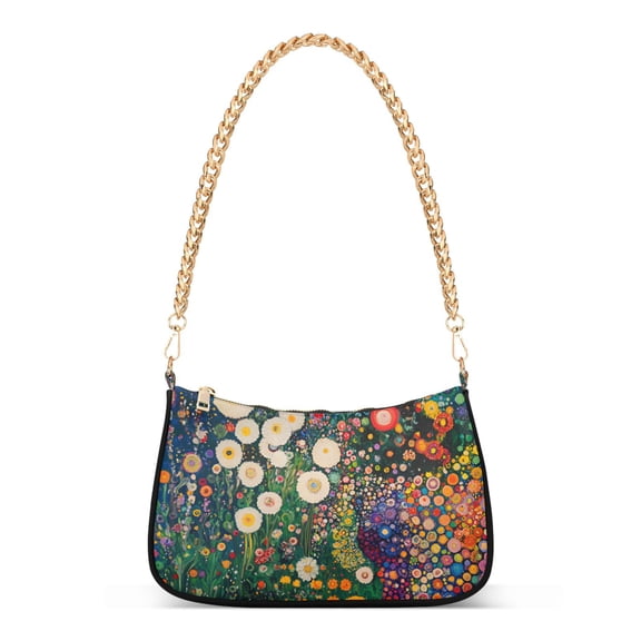 FORMRS Womens Shoulder Bag with Chain Strap Clutch Purse Cute Tote Handbag, White Floral Garden