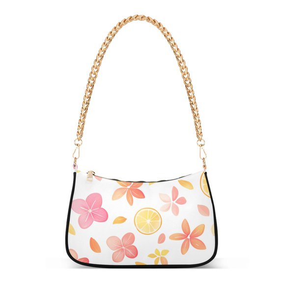 FORMRS Womens Shoulder Bag with Chain Strap Clutch Purse Cute Tote Handbag, White Floral Orange