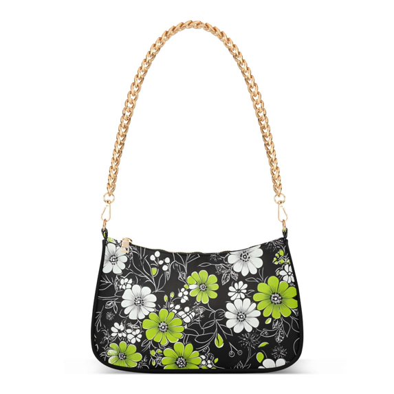 FORMRS Womens Shoulder Bag with Chain Strap Clutch Purse Cute Tote Handbag, White Flower Pattern