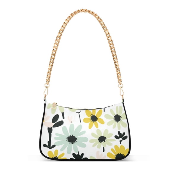 FORMRS Womens Shoulder Bag with Chain Strap Clutch Purse Cute Tote Handbag, White Flower