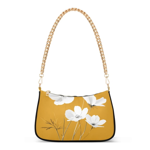 FORMRS Womens Shoulder Bag with Chain Strap Clutch Purse Cute Tote Handbag, White Flowers