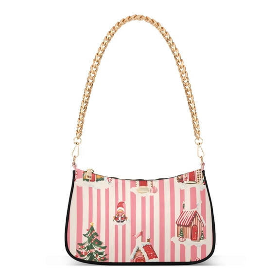 FORMRS Womens Shoulder Bag with Chain Strap Clutch Purse Cute Tote Handbag, White Gingerbread Houses