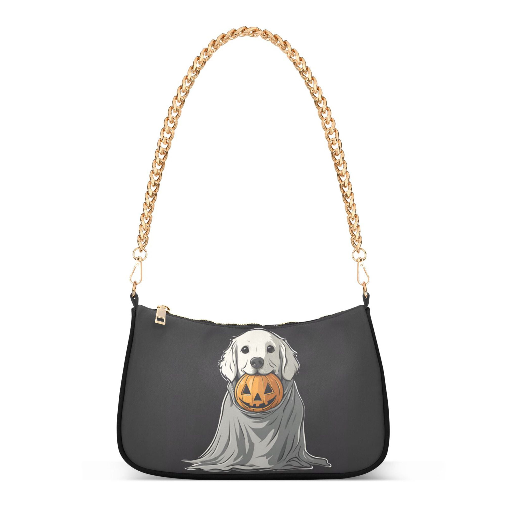 FORMRS Womens Shoulder Bag with Chain Strap Clutch Purse Cute Tote Handbag, White Halloween Dog