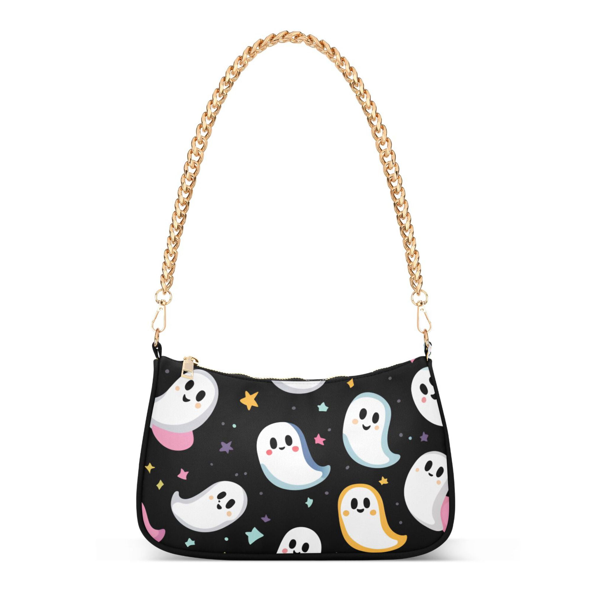FORMRS Womens Shoulder Bag with Chain Strap Clutch Purse Cute Tote Handbag, White Halloween Ghost