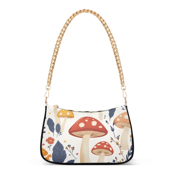FORMRS Womens Shoulder Bag with Chain Strap Clutch Purse Cute Tote Handbag, White Mushroom