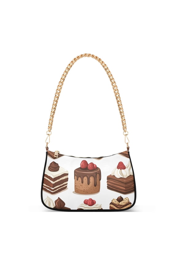 Womens Shoulder Bag with Chain Strap Clutch Purse Cute Tote Handbag, White Sweet Cakes