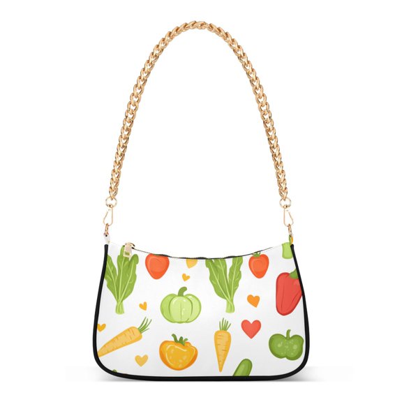 FORMRS Womens Shoulder Bag with Chain Strap Clutch Purse Cute Tote Handbag, White Vegetables Pattern