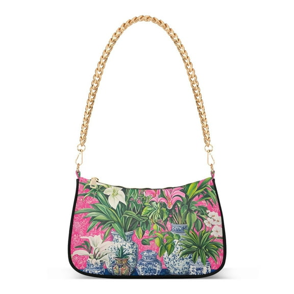 FORMRS Womens Shoulder Bag with Chain Strap Clutch Purse Cute Tote Handbag, White Vibrant Flowers