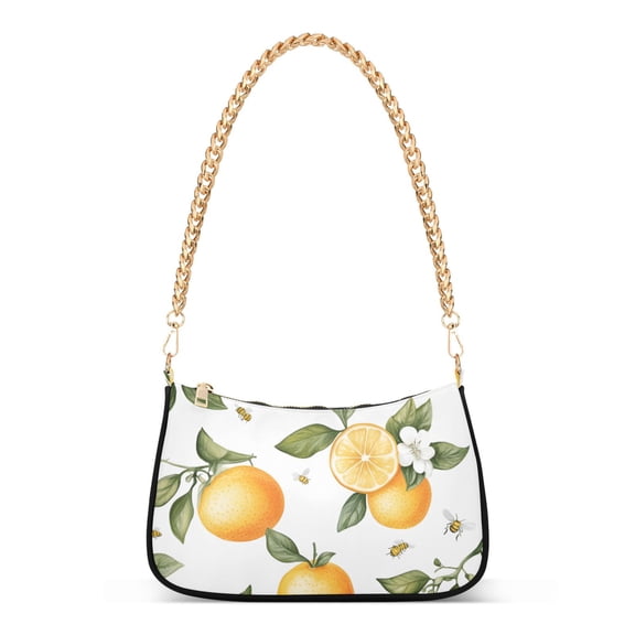 FORMRS Womens Shoulder Bag with Chain Strap Clutch Purse Cute Tote Handbag, White Watercolor Oranges