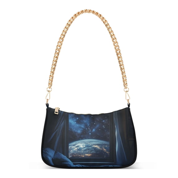FORMRS Womens Shoulder Bag with Chain Strap Clutch Purse Cute Tote Handbag, Window Earth