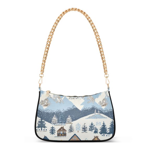 FORMRS Womens Shoulder Bag with Chain Strap Clutch Purse Cute Tote Handbag, Winter Village Serenity