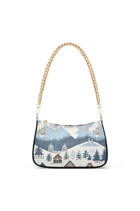 Womens Shoulder Bag with Chain Strap Clutch Purse Cute Tote Handbag, Winter Village Serenity