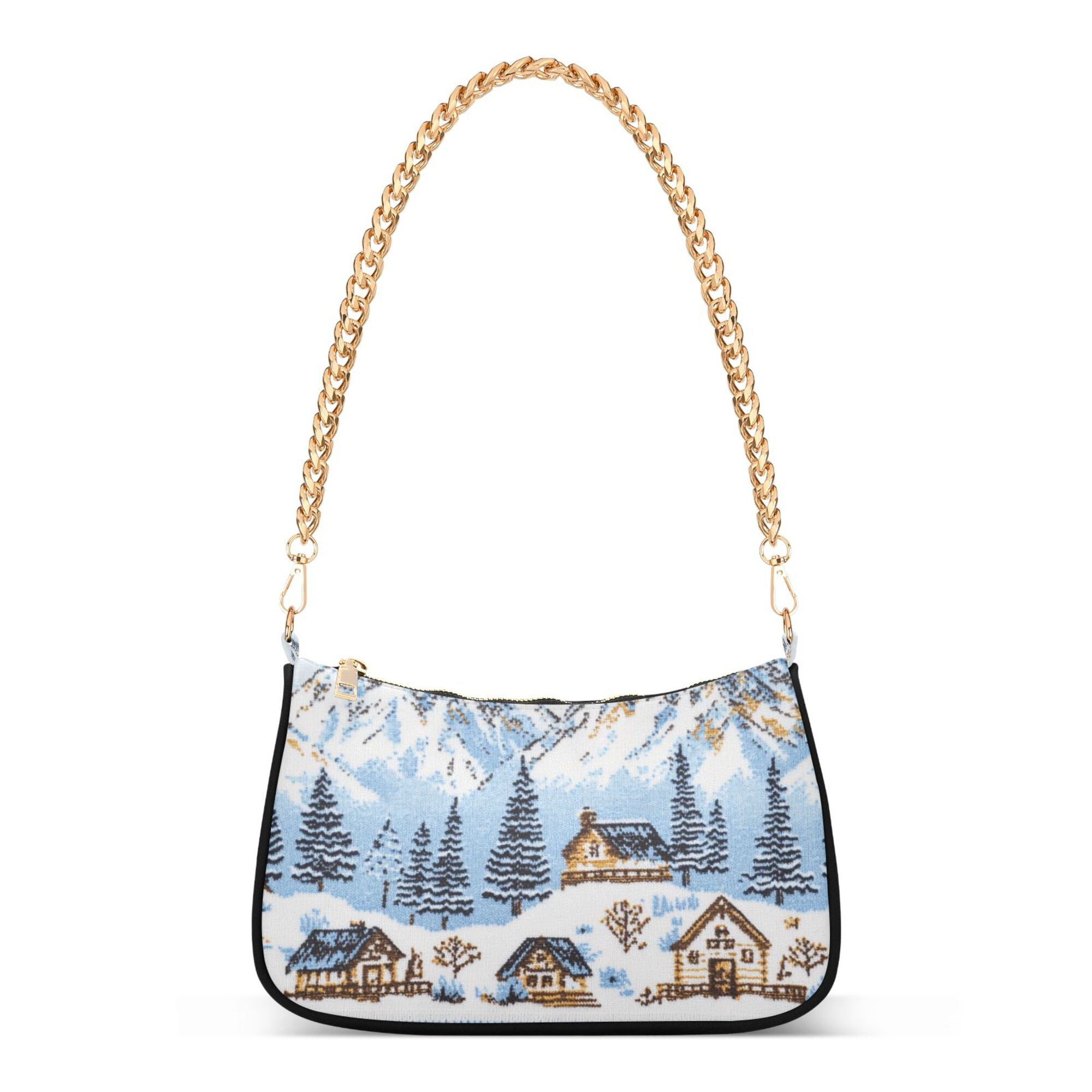 FORMRS Womens Shoulder Bag with Chain Strap Clutch Purse Cute Tote Handbag, Winter Village