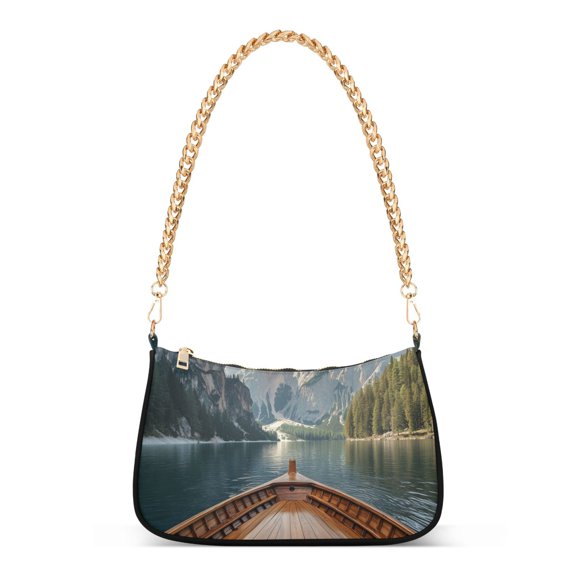 FORMRS Womens Shoulder Bag with Chain Strap Clutch Purse Cute Tote Handbag, Wooden Boat