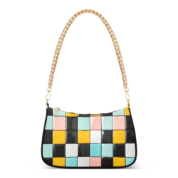 FORMRS Womens Shoulder Bag with Chain Strap Clutch Purse Cute Tote Handbag, Yellow Checkered Pattern