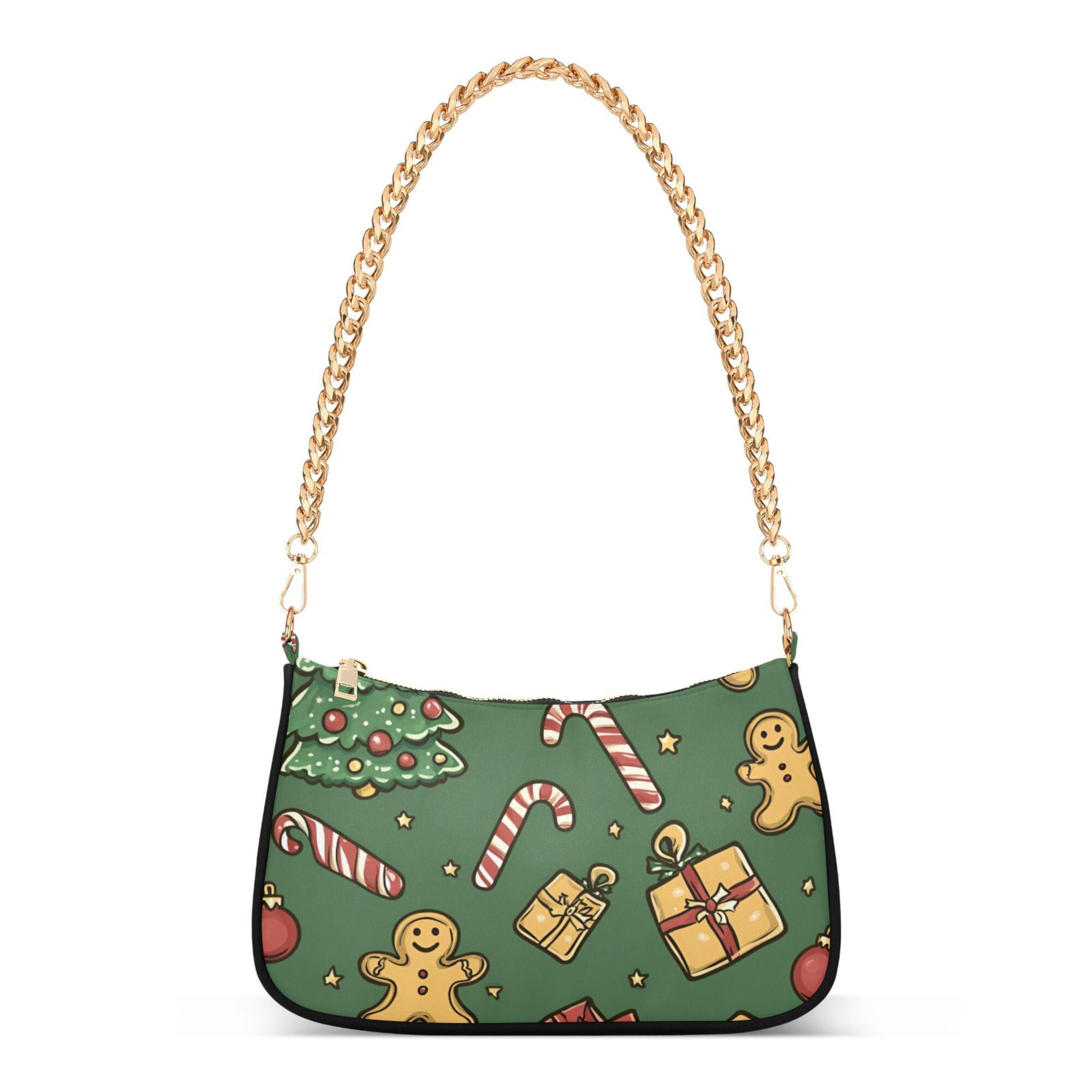 FORMRS Womens Shoulder Bag with Chain Strap Clutch Purse Cute Tote Handbag, Yellow Christmas Gingerbread