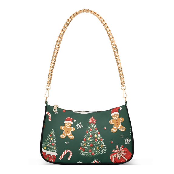 FORMRS Womens Shoulder Bag with Chain Strap Clutch Purse Cute Tote Handbag, Yellow Christmas Gingerbread