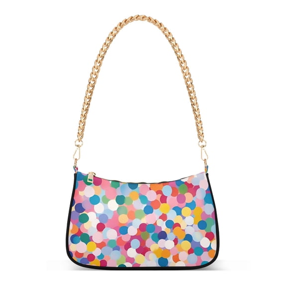 FORMRS Womens Shoulder Bag with Chain Strap Clutch Purse Cute Tote Handbag, Yellow Colorful Circles