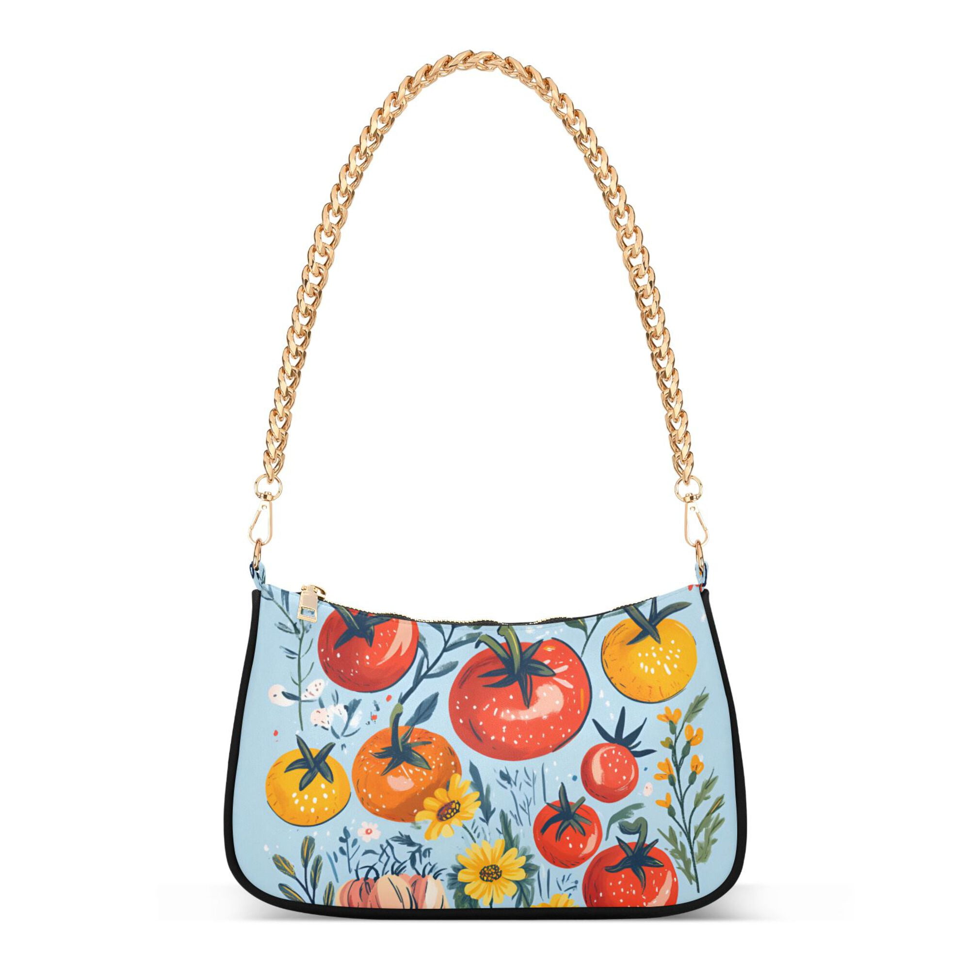 FORMRS Womens Shoulder Bag with Chain Strap Clutch Purse Cute Tote Handbag, Yellow Floral Tomatoes