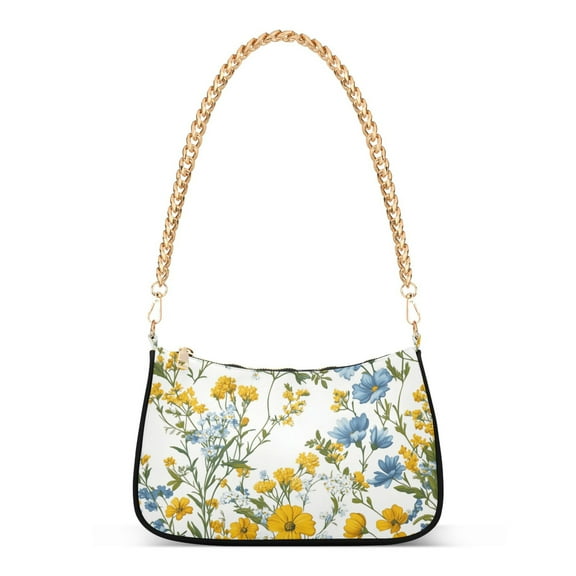 FORMRS Womens Shoulder Bag with Chain Strap Clutch Purse Cute Tote Handbag, Yellow Floral