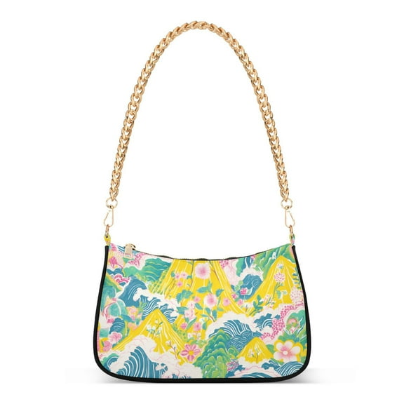 FORMRS Womens Shoulder Bag with Chain Strap Clutch Purse Cute Tote Handbag, Yellow Mountains