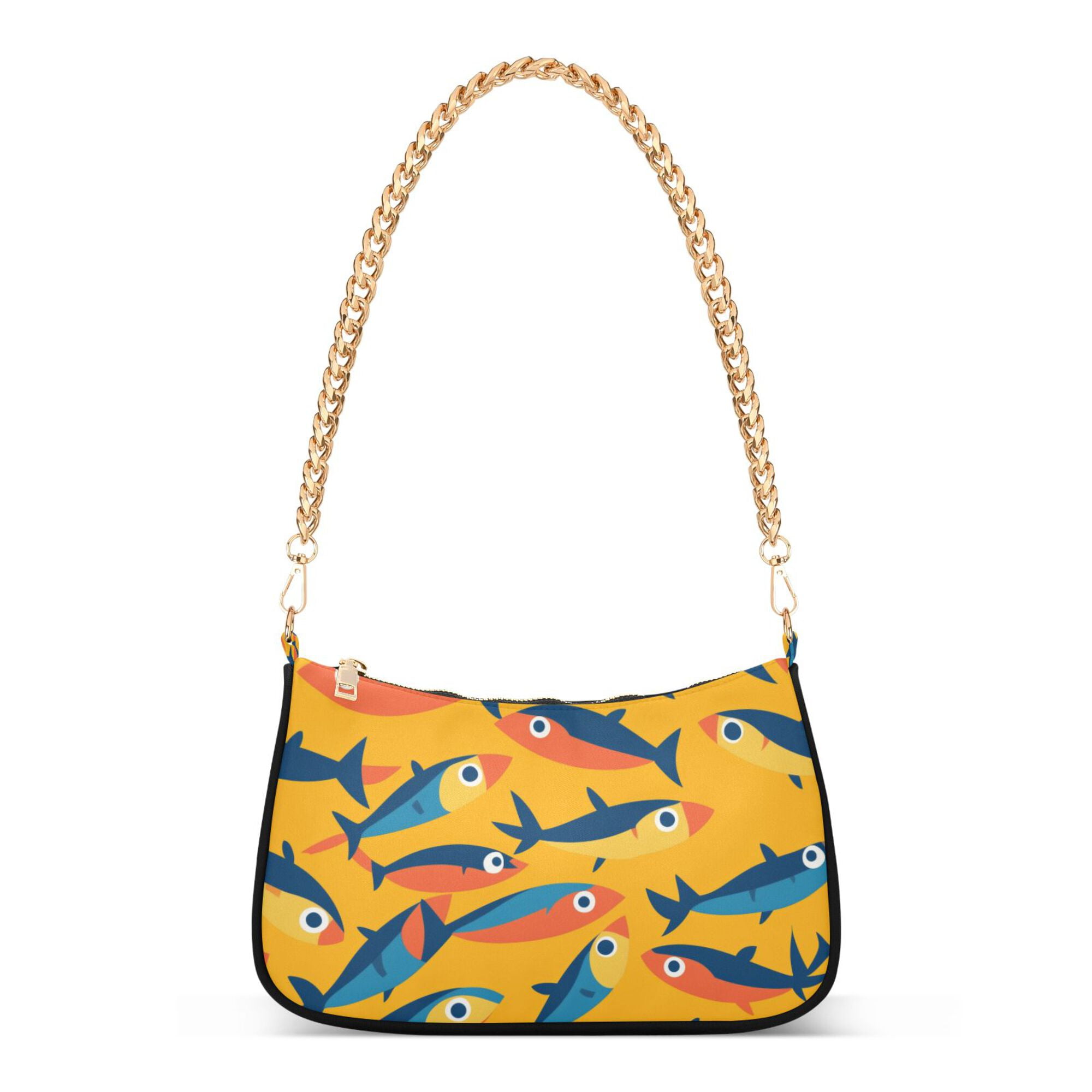 FORMRS Womens Shoulder Bag with Chain Strap Clutch Purse Cute Tote Handbag, Yellow Sardines Pattern