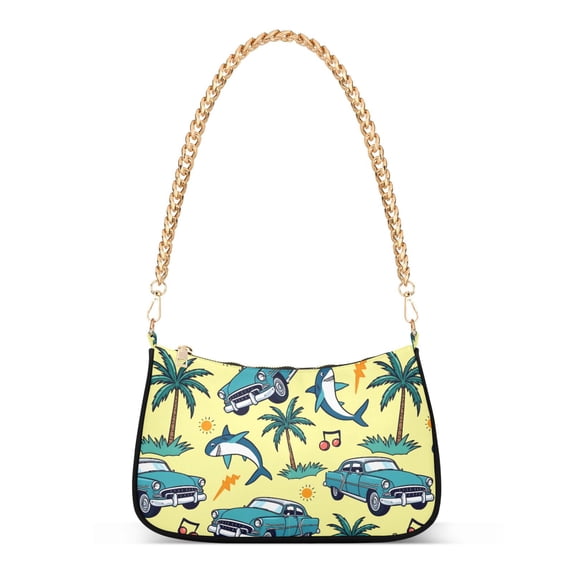 FORMRS Womens Shoulder Bag with Chain Strap Clutch Purse Cute Tote Handbag, Yellow Summer Pattern