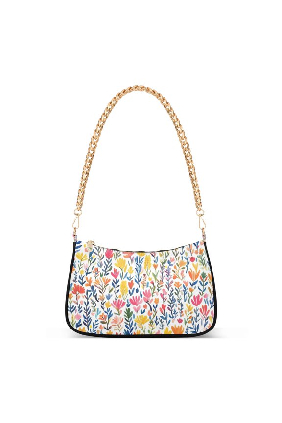 Womens Shoulder Bag with Chain Strap Clutch Purse Cute Tote Handbag, Yellow Wildflower Pattern