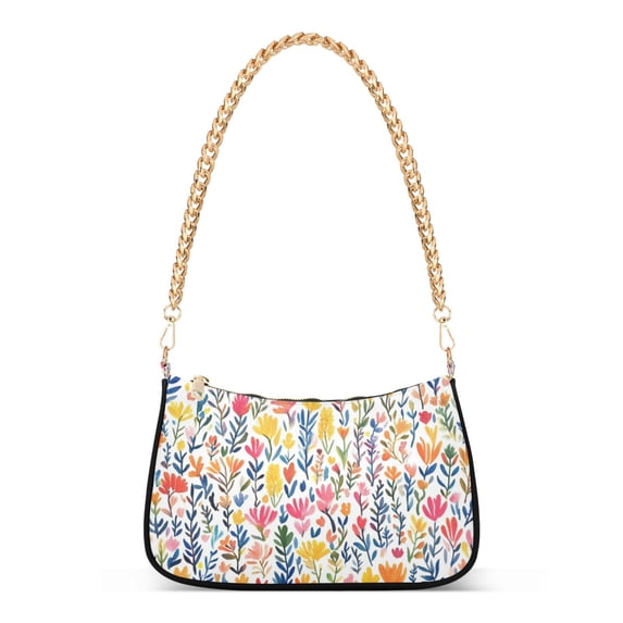 FORMRS Womens Shoulder Bag with Chain Strap Clutch Purse Cute Tote Handbag, Yellow Wildflower Pattern