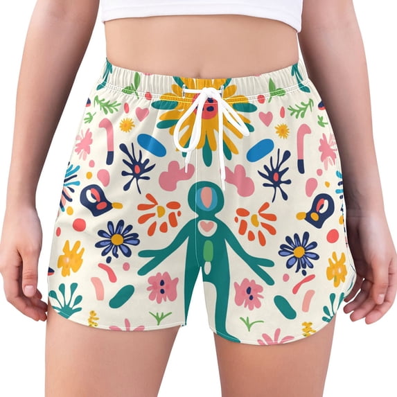 FORMRS Womens Swim Shorts Mesh Liner Quick Dry Casual Beach Board Bottom with Pockets, Sizes S-2XL, Abstract Floral