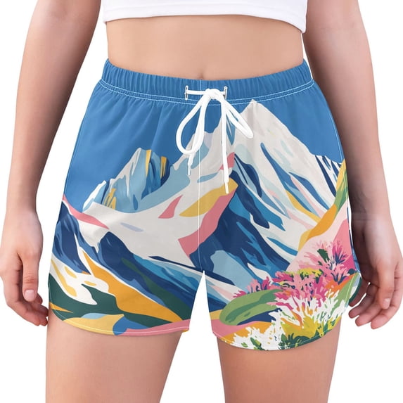 FORMRS Womens Swim Shorts Mesh Liner Quick Dry Casual Beach Board Bottom with Pockets, Sizes S-2XL, Abstract Snow Mountain