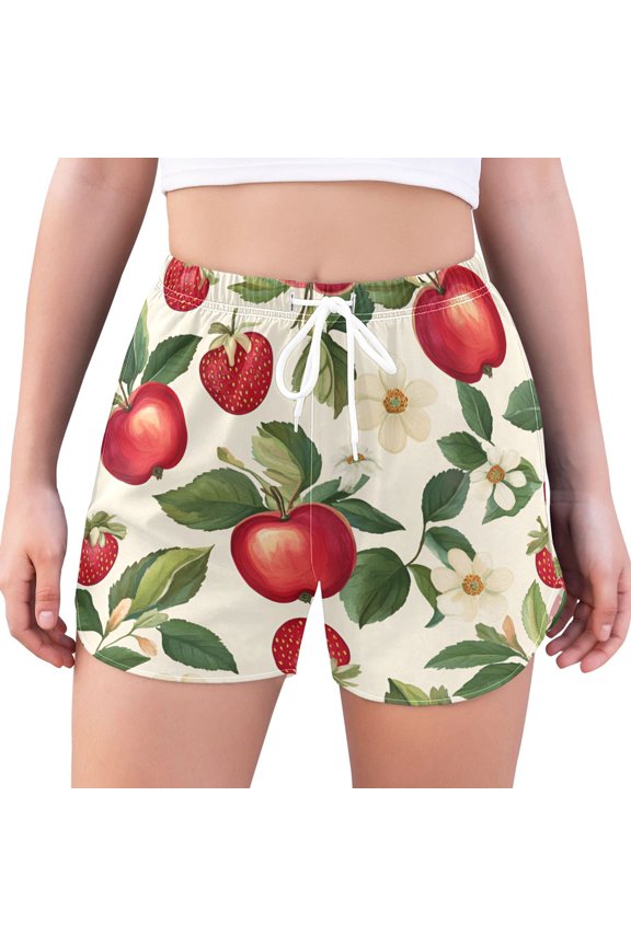 Womens Swim Shorts Mesh Liner Quick Dry Casual Beach Board Bottom with Pockets, Sizes S-2XL, Apple Leaves Pattern