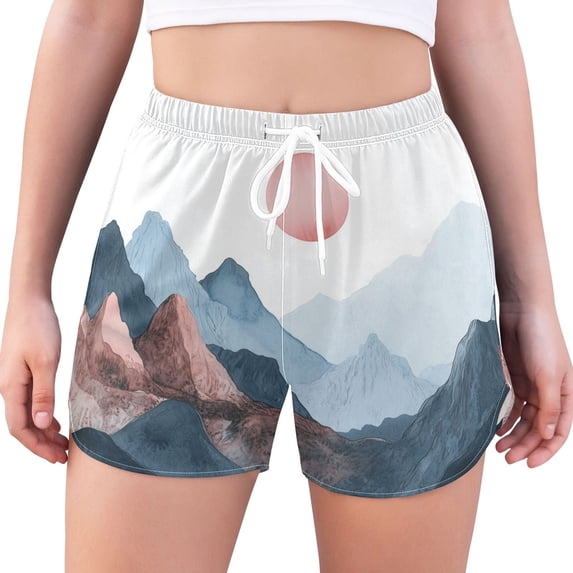 FORMRS Womens Swim Shorts Mesh Liner Quick Dry Casual Beach Board Bottom with Pockets, Sizes S-2XL, Art Mountain and Sun Pattern
