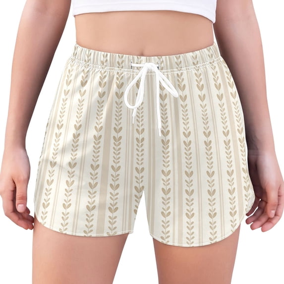 FORMRS Womens Swim Shorts Mesh Liner Quick Dry Casual Beach Board Bottom with Pockets, Sizes S-2XL, Beige Abstract Pattern