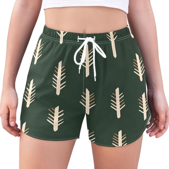 FORMRS Womens Swim Shorts Mesh Liner Quick Dry Casual Beach Board Bottom with Pockets, Sizes S-2XL, Beige Plants