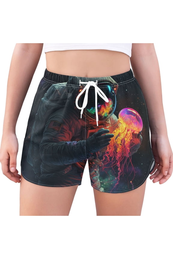 Womens Swim Shorts Mesh Liner Quick Dry Casual Beach Board Bottom with Pockets, Sizes S-2XL, Black Astronaut