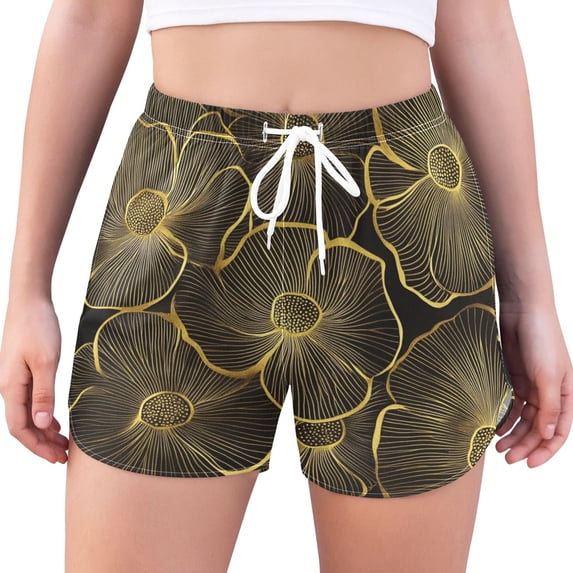 FORMRS Womens Swim Shorts Mesh Liner Quick Dry Casual Beach Board Bottom with Pockets, Sizes S-2XL, Black Flower Pattern
