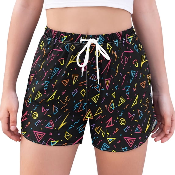 FORMRS Womens Swim Shorts Mesh Liner Quick Dry Casual Beach Board Bottom with Pockets, Sizes S-2XL, Black Neon Lightning