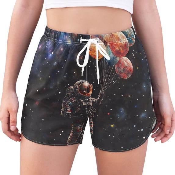 FORMRS Womens Swim Shorts Mesh Liner Quick Dry Casual Beach Board Bottom with Pockets, Sizes S-2XL, Black Watercolor Space