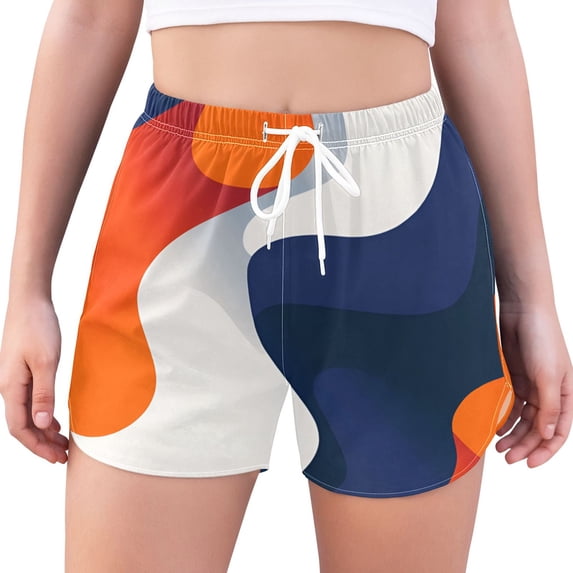 FORMRS Womens Swim Shorts Mesh Liner Quick Dry Casual Beach Board Bottom with Pockets, Sizes S-2XL, Blue Abstract Wavy