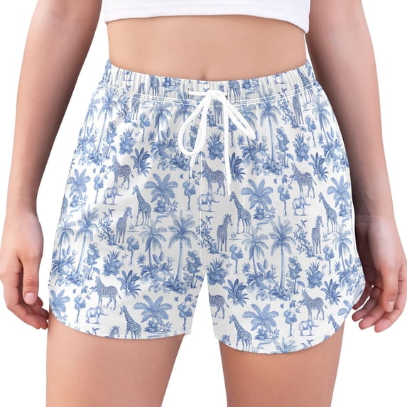 FORMRS Womens Swim Shorts Mesh Liner Quick Dry Casual Beach Board Bottom with Pockets, Sizes S-2XL, Blue Animals Pattern