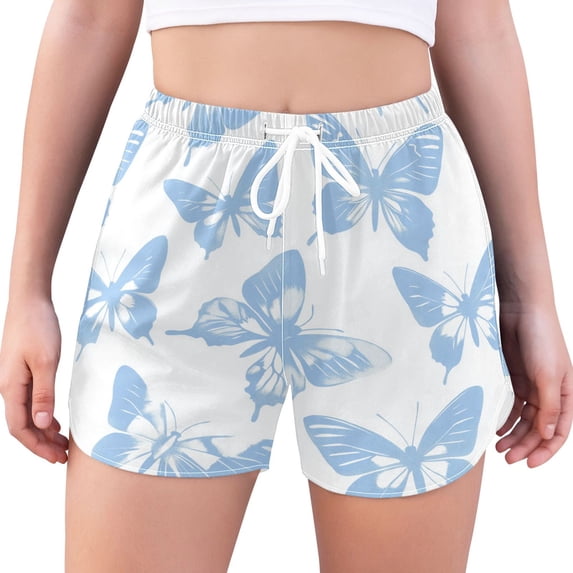 FORMRS Womens Swim Shorts Mesh Liner Quick Dry Casual Beach Board Bottom with Pockets, Sizes S-2XL, Blue Butterfly