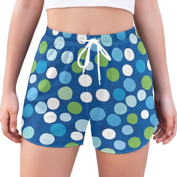 FORMRS Womens Swim Shorts Mesh Liner Quick Dry Casual Beach Board Bottom with Pockets, Sizes S-2XL, Blue Dots