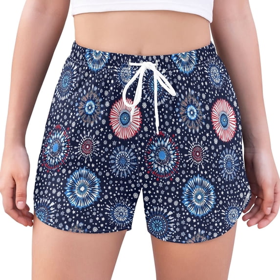 FORMRS Womens Swim Shorts Mesh Liner Quick Dry Casual Beach Board Bottom with Pockets, Sizes S-2XL, Blue Fireworks Pattern