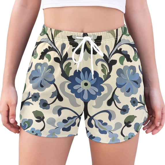 FORMRS Womens Swim Shorts Mesh Liner Quick Dry Casual Beach Board Bottom with Pockets, Sizes S-2XL, Blue Floral
